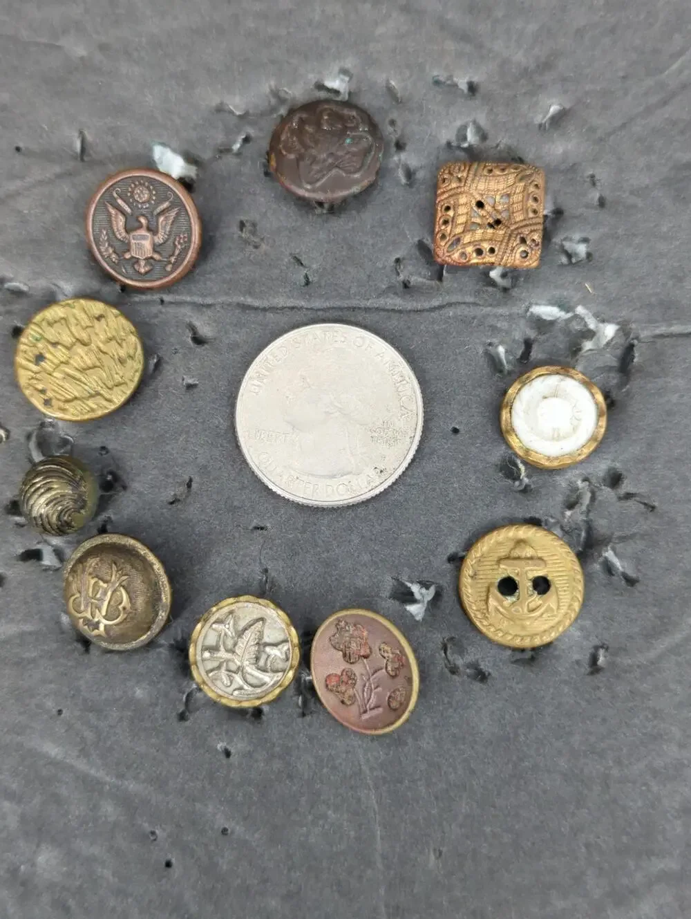 LOT SS of 10 Antique Vintage Victorian Brass Mixed Materials Buttons ESTATE FIND
